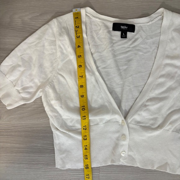 Mossimo White Cropped Cardigan Sweater Short Sleeve Button Front Women's L - Picture 5 of 12